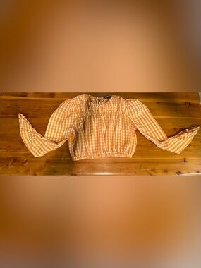 Zara Orange and White Gingham Crop Top